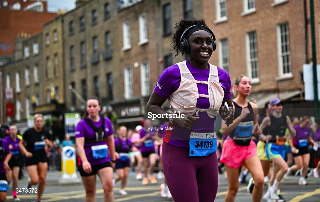 31 May 2026; Fiona Toritsemotse during the 2026 Vhi Women’s Mini Marathon. Almost 30,000 women from all over the country took to the streets of Dublin to run, walk and jog the 10km route, raising much needed funds for hundreds of charities around the country. www.vhiwomensminimarathon.ie. Photo by Tyler Miller/Sportsfile