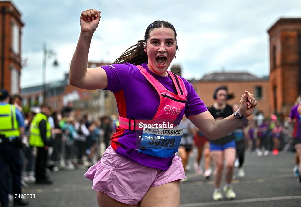 31 May 2026; Jessica Moore during the 2026 Vhi Women’s Mini Marathon. Almost 30,000 women from all over the country took to the streets of Dublin to run, walk and jog the 10km route, raising much needed funds for hundreds of charities around the country. www.vhiwomensminimarathon.ie. Photo by Tyler Miller/Sportsfile