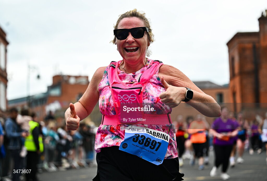 31 May 2026; Sabrina Kinsella during the 2026 Vhi Women’s Mini Marathon. Almost 30,000 women from all over the country took to the streets of Dublin to run, walk and jog the 10km route, raising much needed funds for hundreds of charities around the country. www.vhiwomensminimarathon.ie. Photo by Tyler Miller/Sportsfile