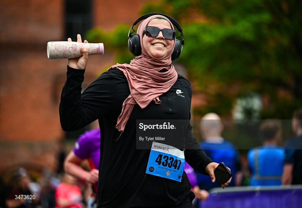 31 May 2026; Wala Ayadi during the 2026 Vhi Women’s Mini Marathon. Almost 30,000 women from all over the country took to the streets of Dublin to run, walk and jog the 10km route, raising much needed funds for hundreds of charities around the country. www.vhiwomensminimarathon.ie. Photo by Tyler Miller/Sportsfile