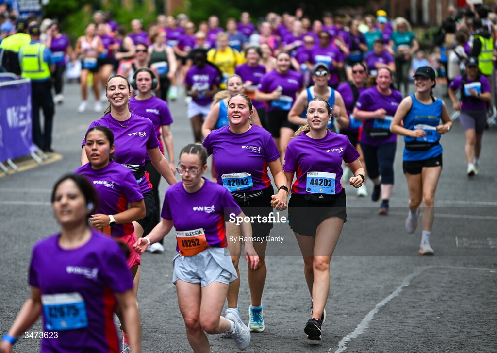 31 May 2026; Participants during the 2026 Vhi Women’s Mini Marathon. Almost 30,000 women from all over the country took to the streets of Dublin to run, walk and jog the 10km route, raising much needed funds for hundreds of charities around the country. www.vhiwomensminimarathon.ie. Photo by Ramsey Cardy/Sportsfile