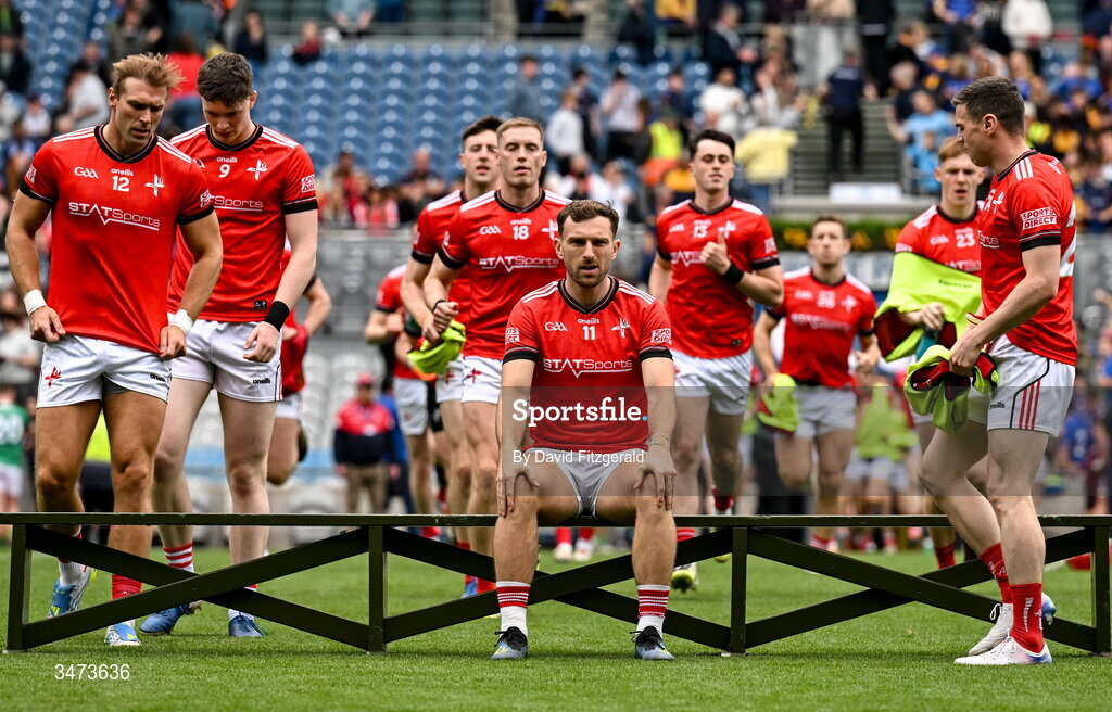 31 May 2026; Louth captain Sam Mulroy awaits team mates to join him for the team photo before the GAA Football All-Ireland Senior Championship Round 1 match between Dublin and Louth at Croke Park in Dublin. Photo by David Fitzgerald/Sportsfile