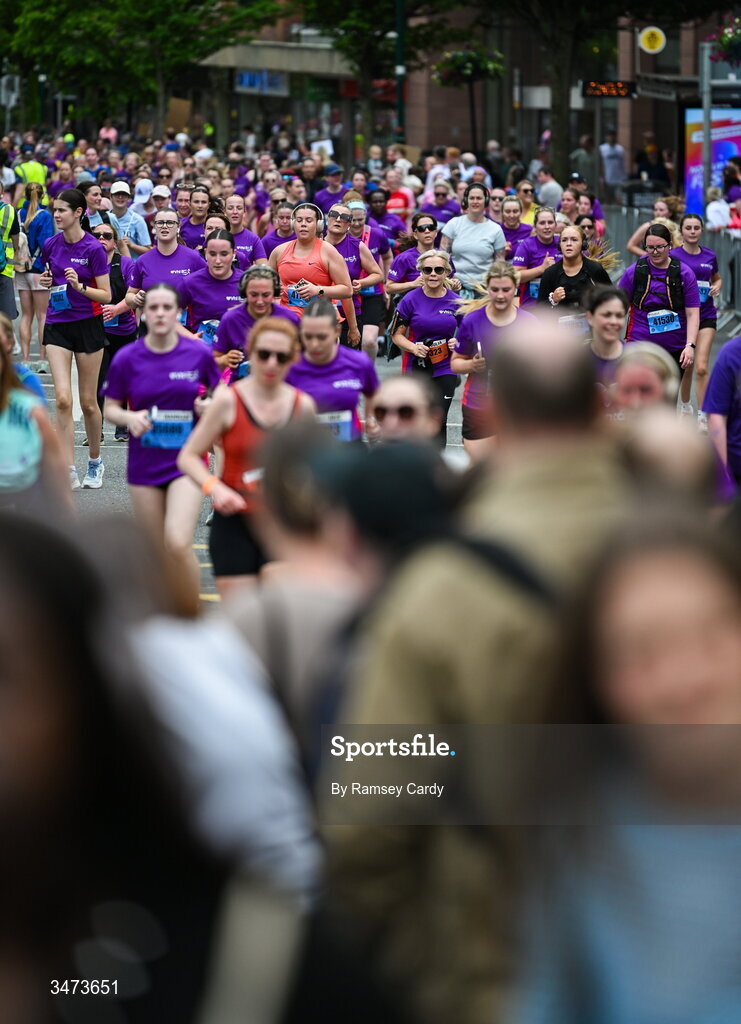 31 May 2026; Participants during the 2026 Vhi Women’s Mini Marathon. Almost 30,000 women from all over the country took to the streets of Dublin to run, walk and jog the 10km route, raising much needed funds for hundreds of charities around the country. www.vhiwomensminimarathon.ie. Photo by Ramsey Cardy/Sportsfile