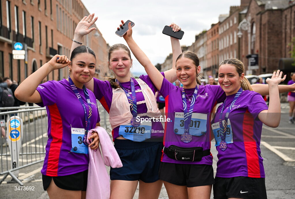 31 May 2026; Participants with their medals after the 2026 Vhi Women’s Mini Marathon. Almost 30,000 women from all over the country took to the streets of Dublin to run, walk and jog the 10km route, raising much needed funds for hundreds of charities around the country. www.vhiwomensminimarathon.ie. Photo by Sam Barnes/Sportsfile
