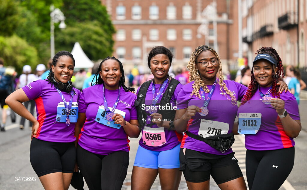 31 May 2026; Participants with their medals after the 2026 Vhi Women’s Mini Marathon. Almost 30,000 women from all over the country took to the streets of Dublin to run, walk and jog the 10km route, raising much needed funds for hundreds of charities around the country. www.vhiwomensminimarathon.ie. Photo by Sam Barnes/Sportsfile