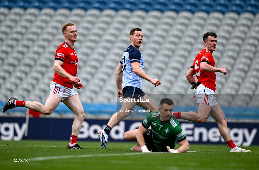 31 May 2026; Con O'Callaghan of Dublin watches his shot go in for his side's first goal during the GAA Football All-Ireland Senior Championship Round 1 match between Dublin and Louth at Croke Park in Dublin. Photo by David Fitzgerald/Sportsfile