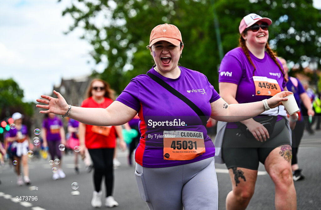 31 May 2026; Participants during the 2026 Vhi Women’s Mini Marathon. Almost 30,000 women from all over the country took to the streets of Dublin to run, walk and jog the 10km route, raising much needed funds for hundreds of charities around the country. www.vhiwomensminimarathon.ie. Photo by Tyler Miller/Sportsfile