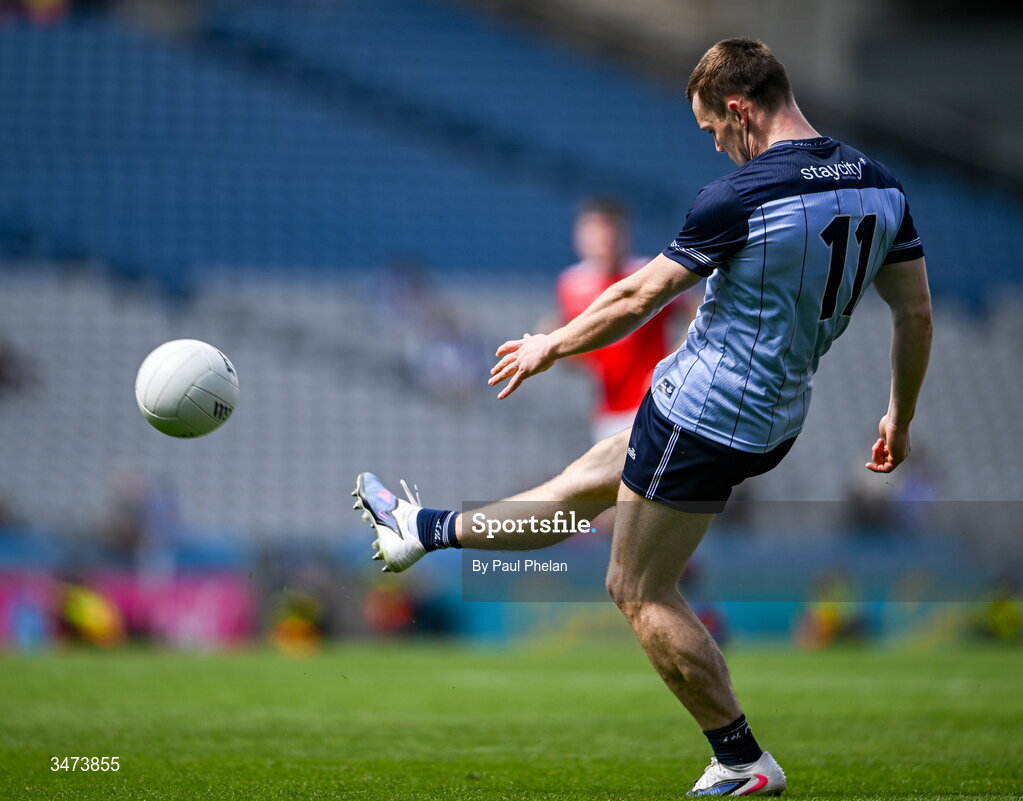 31 May 2026; Con O'Callaghan of Dublin scores a point during the GAA Football All-Ireland Senior Championship Round 1 match between Dublin and Louth at Croke Park in Dublin. Photo by Paul Phelan/Sportsfile