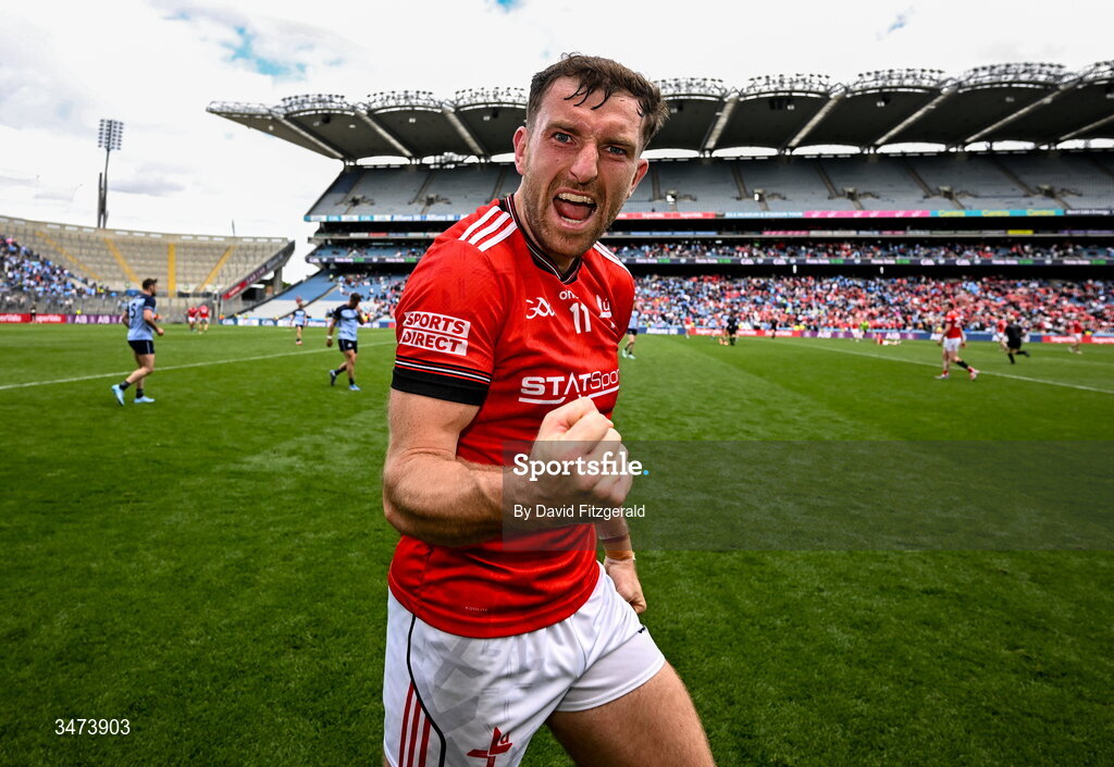 31 May 2026; Sam Mulroy of Louth celebrates after the GAA Football All-Ireland Senior Championship Round 1 match between Dublin and Louth at Croke Park in Dublin. Photo by David Fitzgerald/Sportsfile