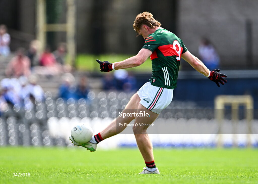 31 May 2026; Jack Carney of Mayo scores a two-pointer during the GAA Football All-Ireland Senior Championship Round 1 match between Monaghan and Mayo at St Tiernach's Park in Clones, Monaghan. Photo by Piaras Ó Mídheach/Sportsfile