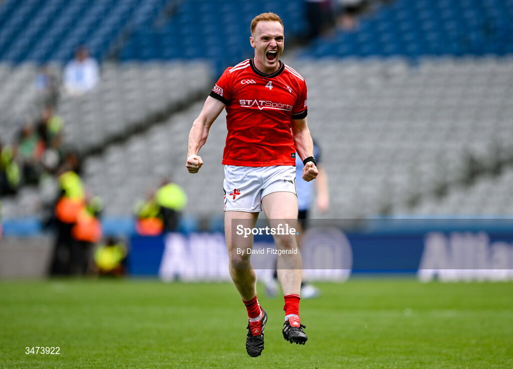 31 May 2026; Donal McKenny of Louth celebrates at the final whistle after the GAA Football All-Ireland Senior Championship Round 1 match between Dublin and Louth at Croke Park in Dublin. Photo by David Fitzgerald/Sportsfile