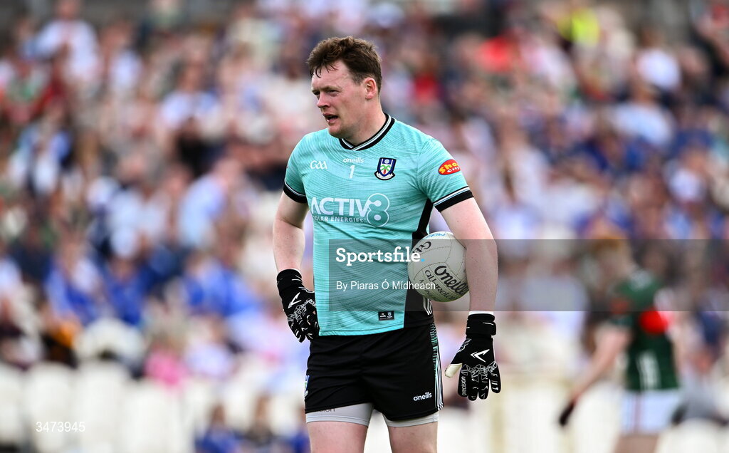 31 May 2026; Monaghan goalkeeper Rory Beggan after Mayo's first goal, scored by Kobe McDonald, during the GAA Football All-Ireland Senior Championship Round 1 match between Monaghan and Mayo at St Tiernach's Park in Clones, Monaghan. Photo by Piaras Ó Mídheach/Sportsfile