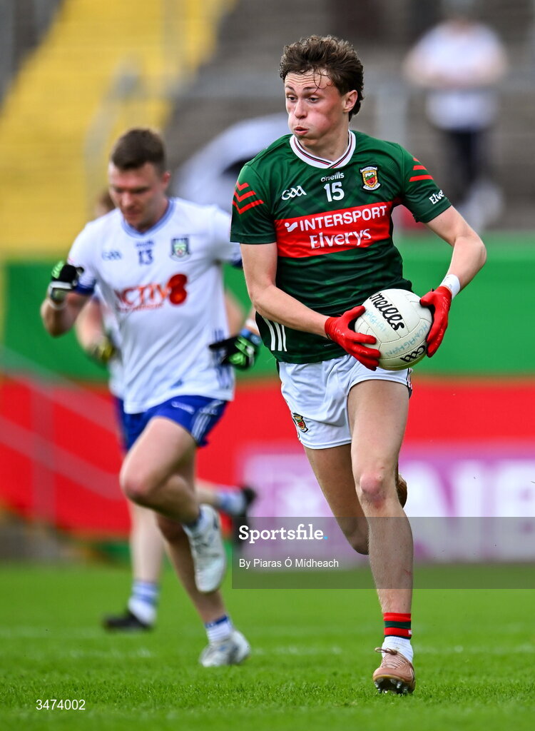 31 May 2026; Kobe McDonald of Mayo during the GAA Football All-Ireland Senior Championship Round 1 match between Monaghan and Mayo at St Tiernach's Park in Clones, Monaghan. Photo by Piaras Ó Mídheach/Sportsfile