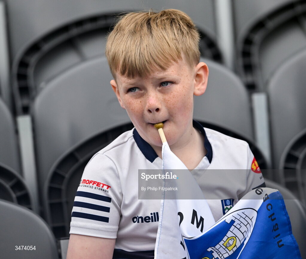 31 May 2026; A young Monaghan supporter during the GAA Football All-Ireland Senior Championship Round 1 match between Monaghan and Mayo at St Tiernach's Park in Clones, Monaghan. Photo by Philip Fitzpatrick/Sportsfile