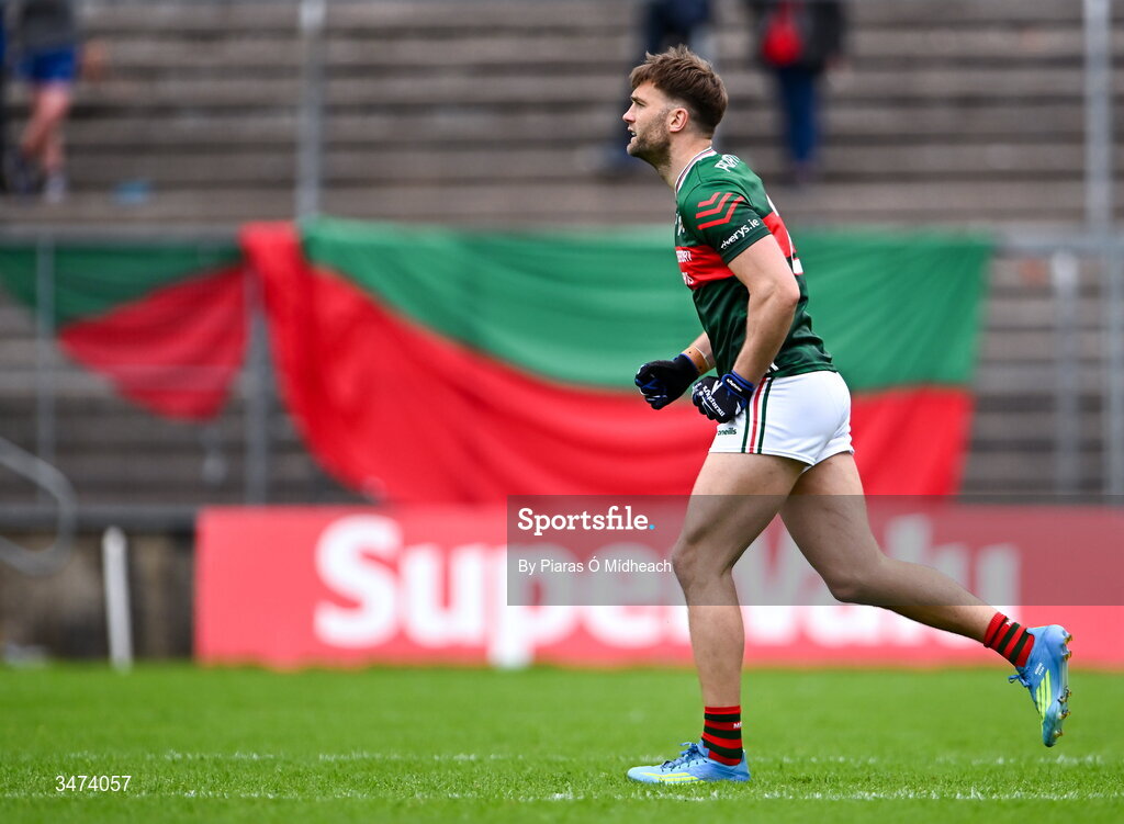 31 May 2026; Aidan O'Shea of Mayo comes on as a substitute, to become the first outfield footballer to play in 100 championship matches for their county in the history of the GAA, during the GAA Football All-Ireland Senior Championship Round 1 match between Monaghan and Mayo at St Tiernach's Park in Clones, Monaghan. Photo by Piaras Ó Mídheach/Sportsfile