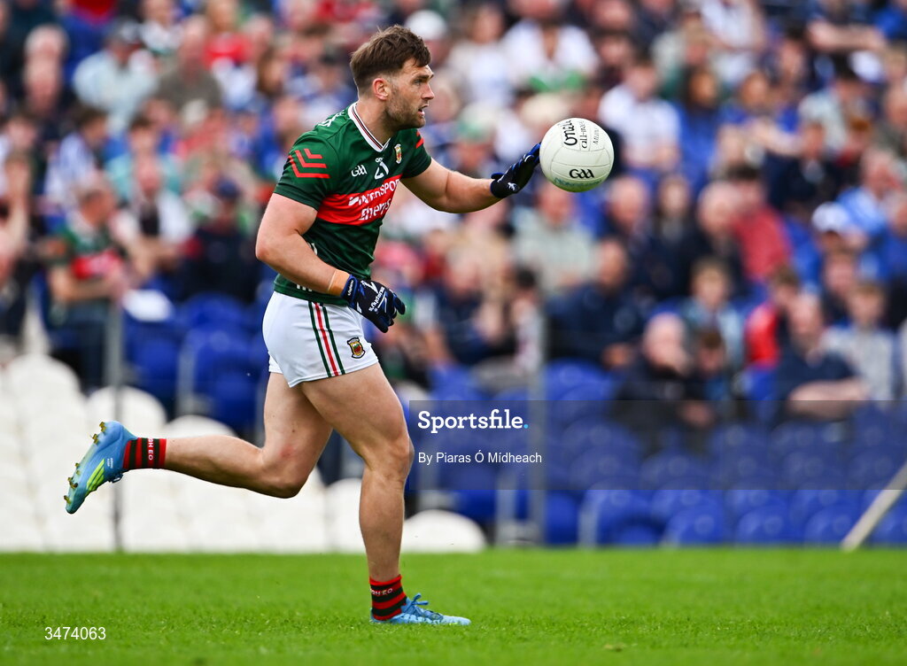 31 May 2026; Aidan O'Shea of Mayo, playing his his 100th championship appearance for Mayo and becoming the first outfield footballer to play in 100 championship matches for their county in the history of the GAA, during the GAA Football All-Ireland Senior Championship Round 1 match between Monaghan and Mayo at St Tiernach's Park in Clones, Monaghan. Photo by Piaras Ó Mídheach/Sportsfile