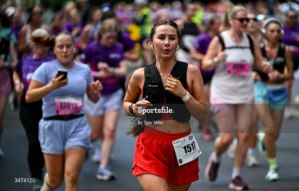 31 May 2026; Participants during the 2026 Vhi Women’s Mini Marathon. Almost 30,000 women from all over the country took to the streets of Dublin to run, walk and jog the 10km route, raising much needed funds for hundreds of charities around the country. www.vhiwomensminimarathon.ie. Photo by Tyler Miller/Sportsfile