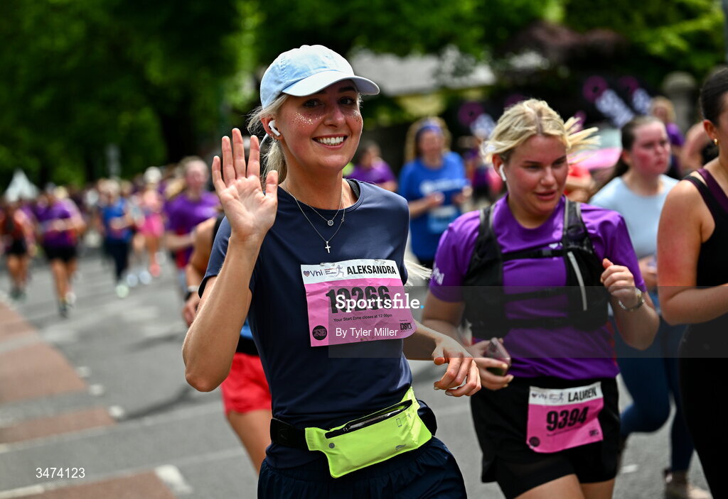 31 May 2026; Participants during the 2026 Vhi Women’s Mini Marathon. Almost 30,000 women from all over the country took to the streets of Dublin to run, walk and jog the 10km route, raising much needed funds for hundreds of charities around the country. www.vhiwomensminimarathon.ie. Photo by Tyler Miller/Sportsfile