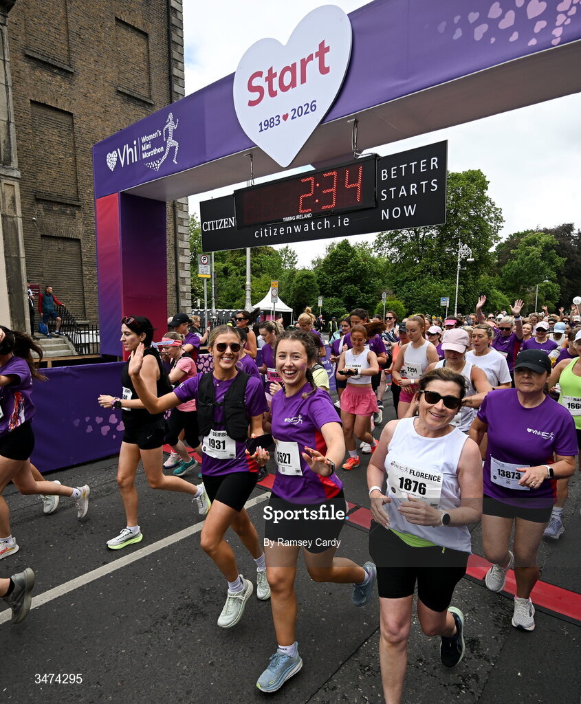31 May 2026; Participants during the 2026 Vhi Women’s Mini Marathon. Almost 30,000 women from all over the country took to the streets of Dublin to run, walk and jog the 10km route, raising much needed funds for hundreds of charities around the country. www.vhiwomensminimarathon.ie. Photo by Ramsey Cardy/Sportsfile