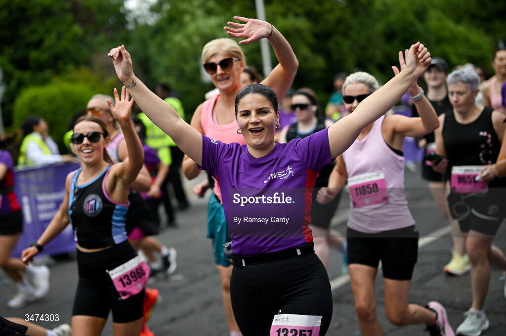 31 May 2026; Participants during the 2026 Vhi Women’s Mini Marathon. Almost 30,000 women from all over the country took to the streets of Dublin to run, walk and jog the 10km route, raising much needed funds for hundreds of charities around the country. www.vhiwomensminimarathon.ie. Photo by Ramsey Cardy/Sportsfile