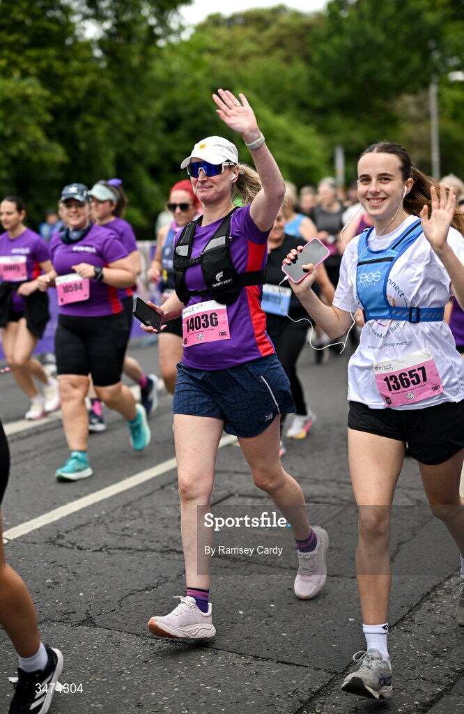 31 May 2026; Participants during the 2026 Vhi Women’s Mini Marathon. Almost 30,000 women from all over the country took to the streets of Dublin to run, walk and jog the 10km route, raising much needed funds for hundreds of charities around the country. www.vhiwomensminimarathon.ie. Photo by Ramsey Cardy/Sportsfile
