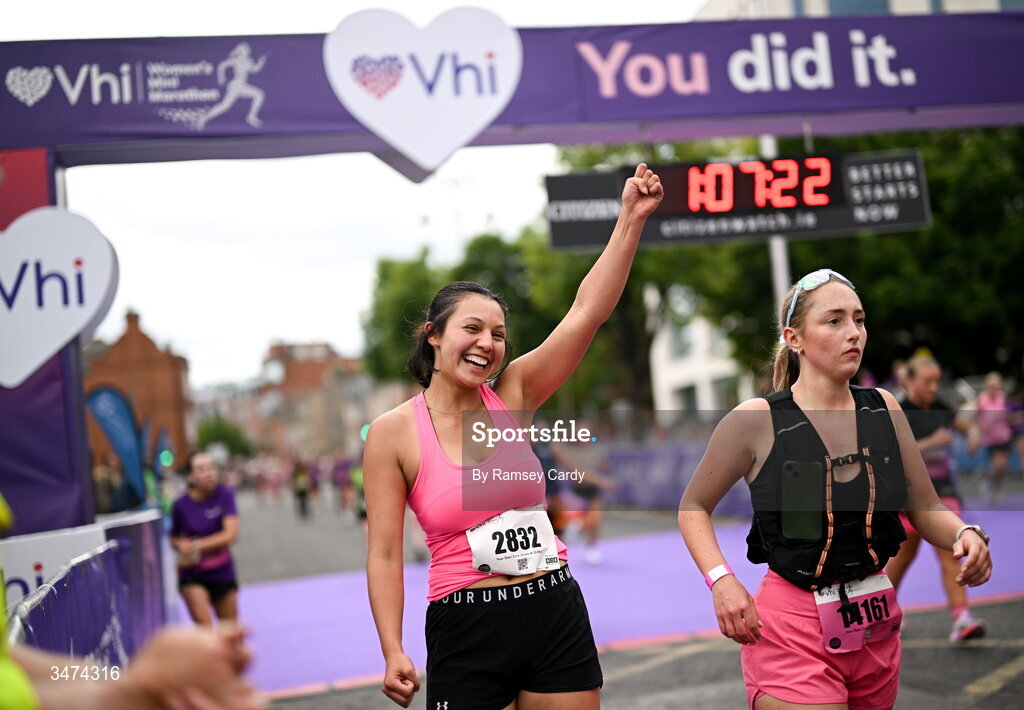 31 May 2026; Participants after the 2026 Vhi Women’s Mini Marathon. Almost 30,000 women from all over the country took to the streets of Dublin to run, walk and jog the 10km route, raising much needed funds for hundreds of charities around the country. www.vhiwomensminimarathon.ie. Photo by Ramsey Cardy/Sportsfile
