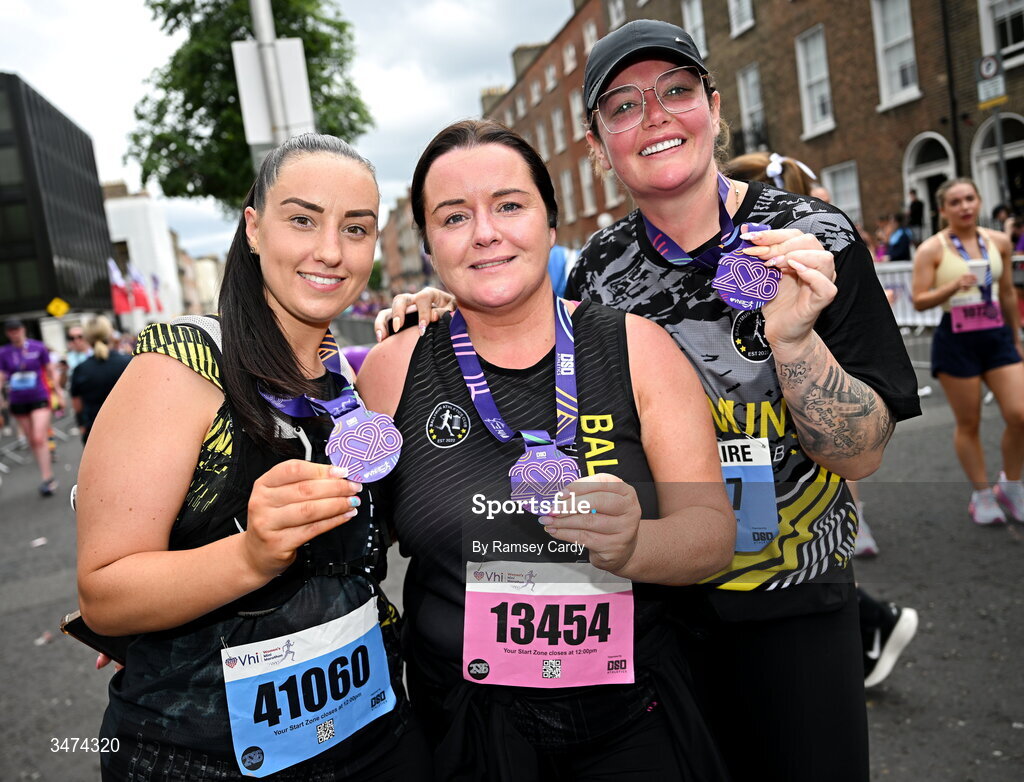 31 May 2026; Participants after the 2026 Vhi Women’s Mini Marathon. Almost 30,000 women from all over the country took to the streets of Dublin to run, walk and jog the 10km route, raising much needed funds for hundreds of charities around the country. www.vhiwomensminimarathon.ie. Photo by Ramsey Cardy/Sportsfile
