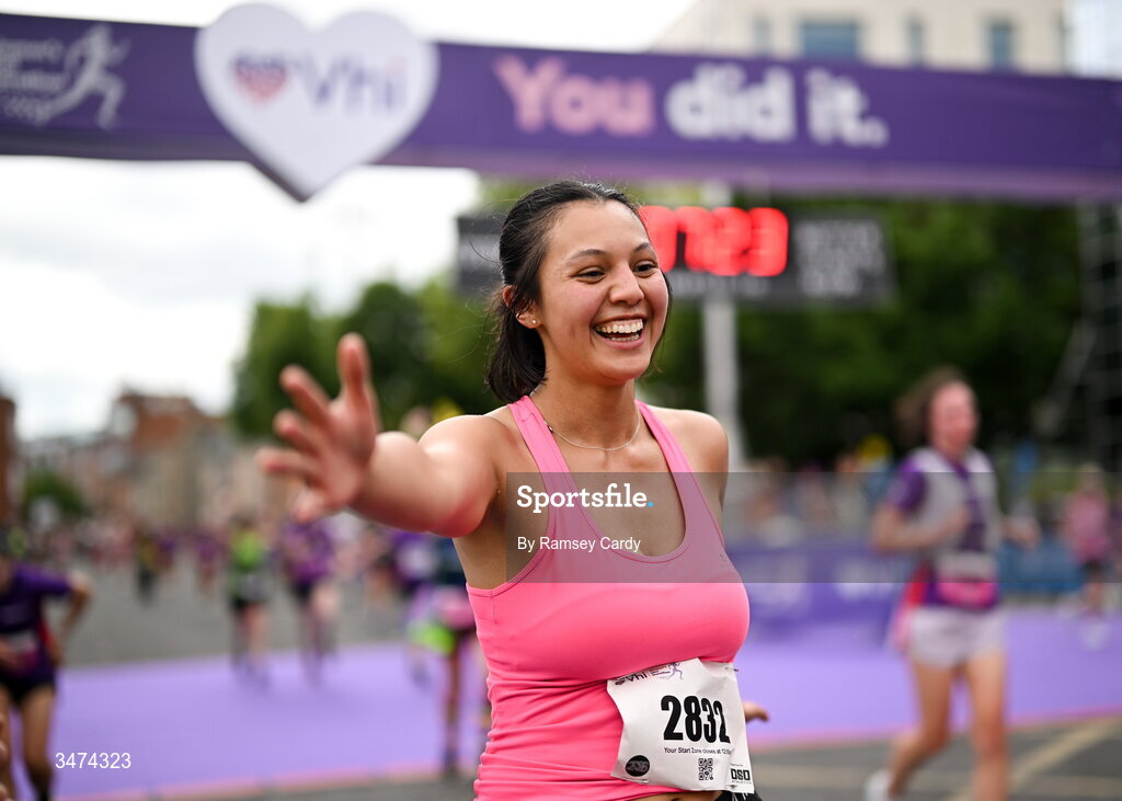 31 May 2026; Participants after the 2026 Vhi Women’s Mini Marathon. Almost 30,000 women from all over the country took to the streets of Dublin to run, walk and jog the 10km route, raising much needed funds for hundreds of charities around the country. www.vhiwomensminimarathon.ie. Photo by Ramsey Cardy/Sportsfile