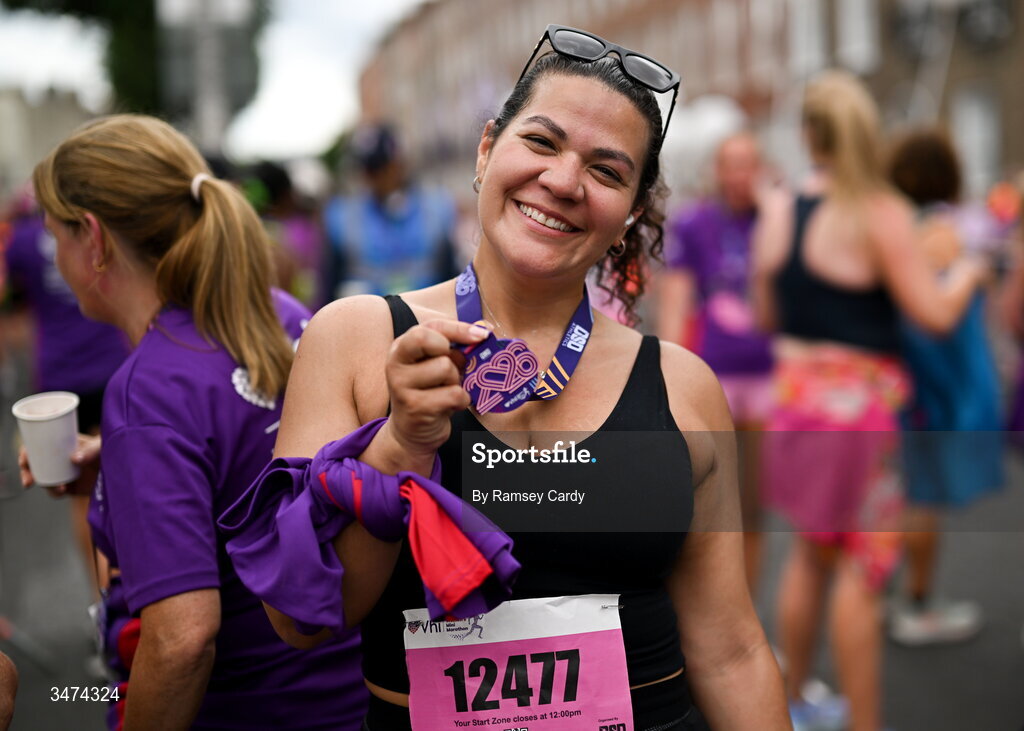 31 May 2026; Participants after the 2026 Vhi Women’s Mini Marathon. Almost 30,000 women from all over the country took to the streets of Dublin to run, walk and jog the 10km route, raising much needed funds for hundreds of charities around the country. www.vhiwomensminimarathon.ie. Photo by Ramsey Cardy/Sportsfile