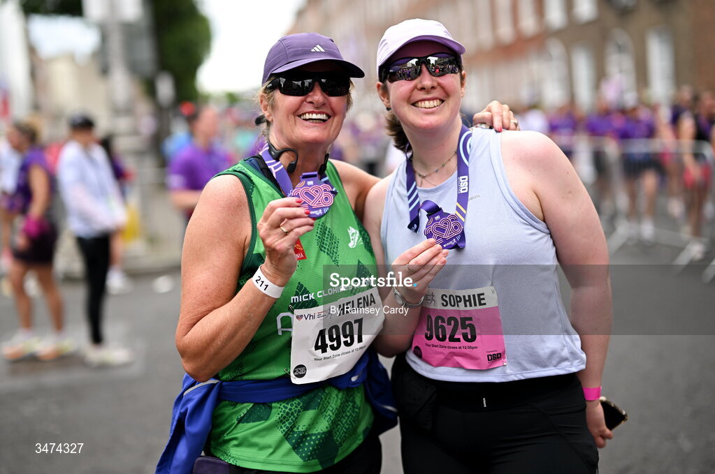 31 May 2026; Participants after the 2026 Vhi Women’s Mini Marathon. Almost 30,000 women from all over the country took to the streets of Dublin to run, walk and jog the 10km route, raising much needed funds for hundreds of charities around the country. www.vhiwomensminimarathon.ie. Photo by Ramsey Cardy/Sportsfile