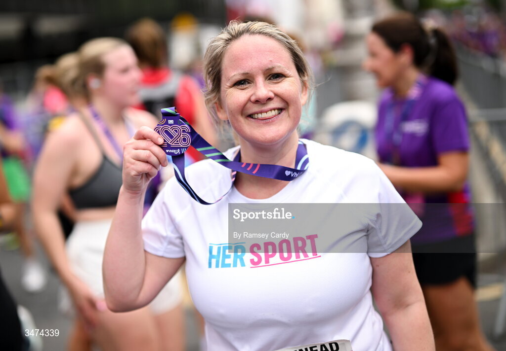 31 May 2026; Participants after the 2026 Vhi Women’s Mini Marathon. Almost 30,000 women from all over the country took to the streets of Dublin to run, walk and jog the 10km route, raising much needed funds for hundreds of charities around the country. www.vhiwomensminimarathon.ie. Photo by Ramsey Cardy/Sportsfile