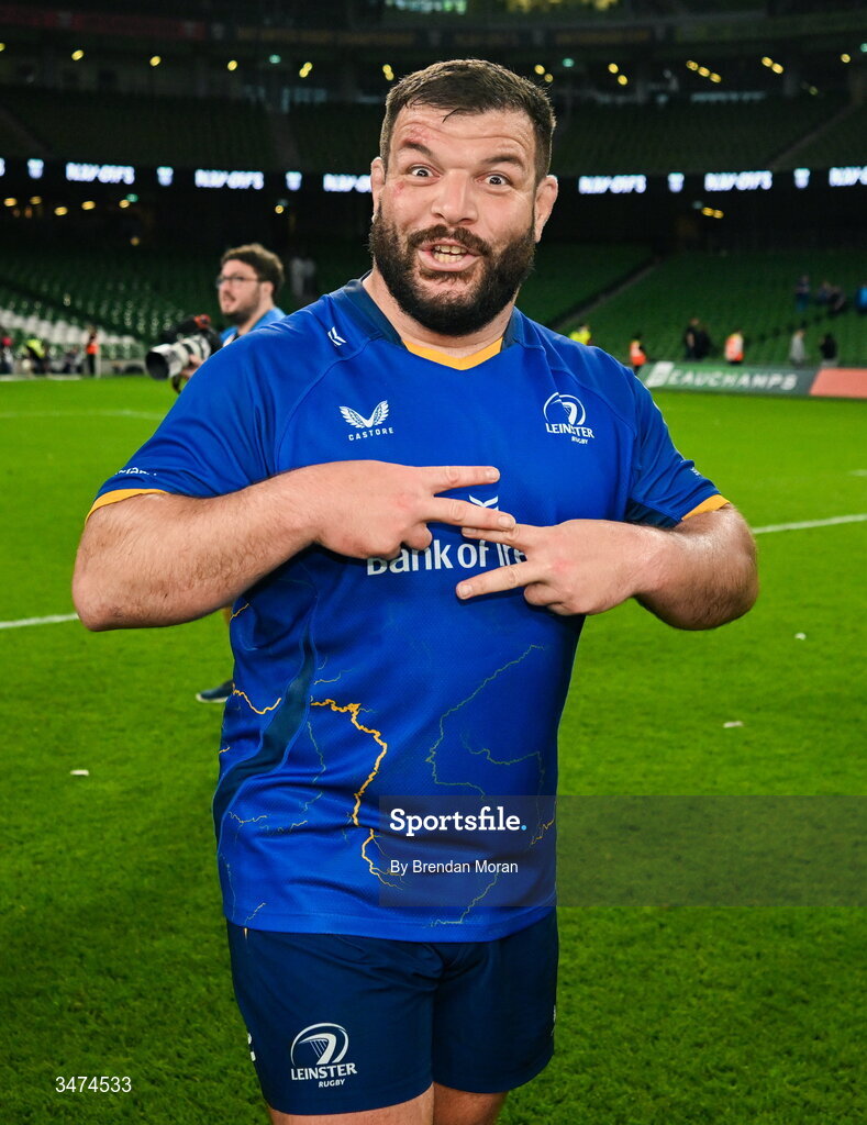 30 May 2026; Rabah Slimani of Leinster after the United Rugby Championship quarter-final match between Leinster and Lions at the Aviva Stadium in Dublin. Photo by Brendan Moran/Sportsfile