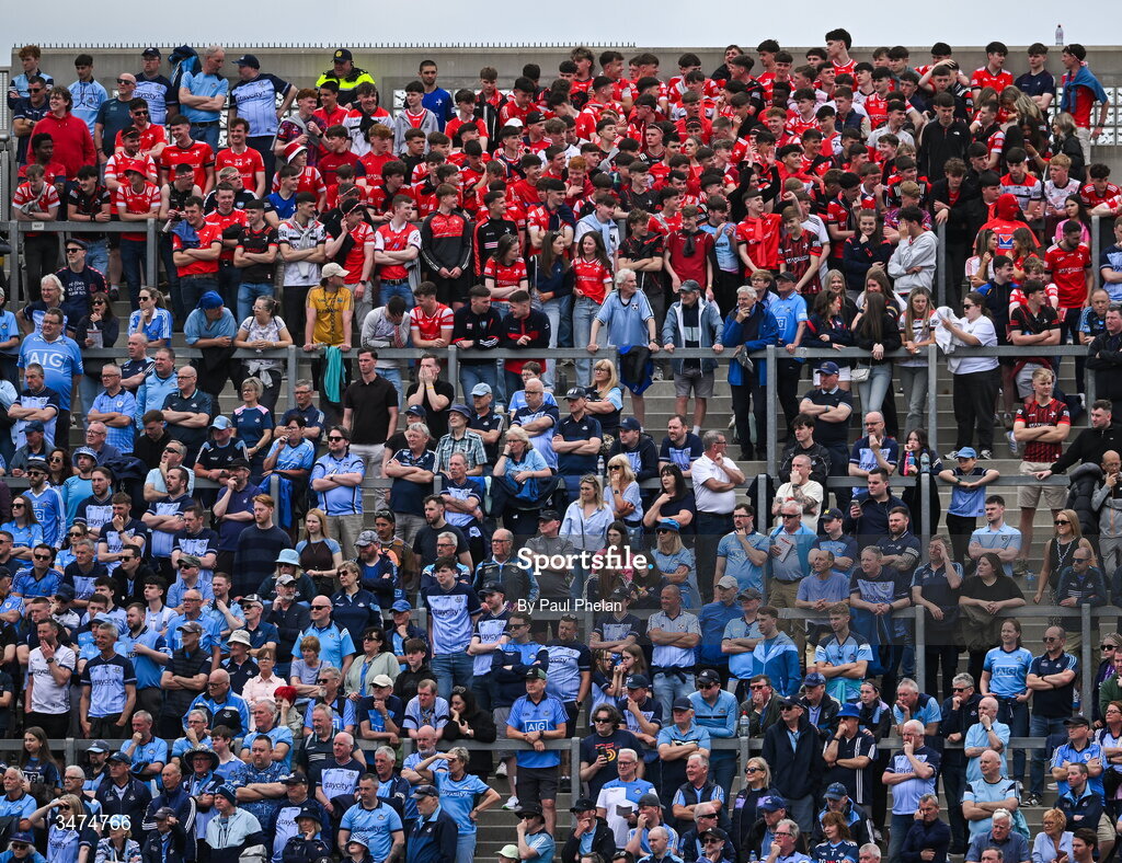 31 May 2026; Suppertors from both sides on Hill 16 during the GAA Football All-Ireland Senior Championship Round 1 match between Dublin and Louth at Croke Park in Dublin. Photo by Paul Phelan/Sportsfile