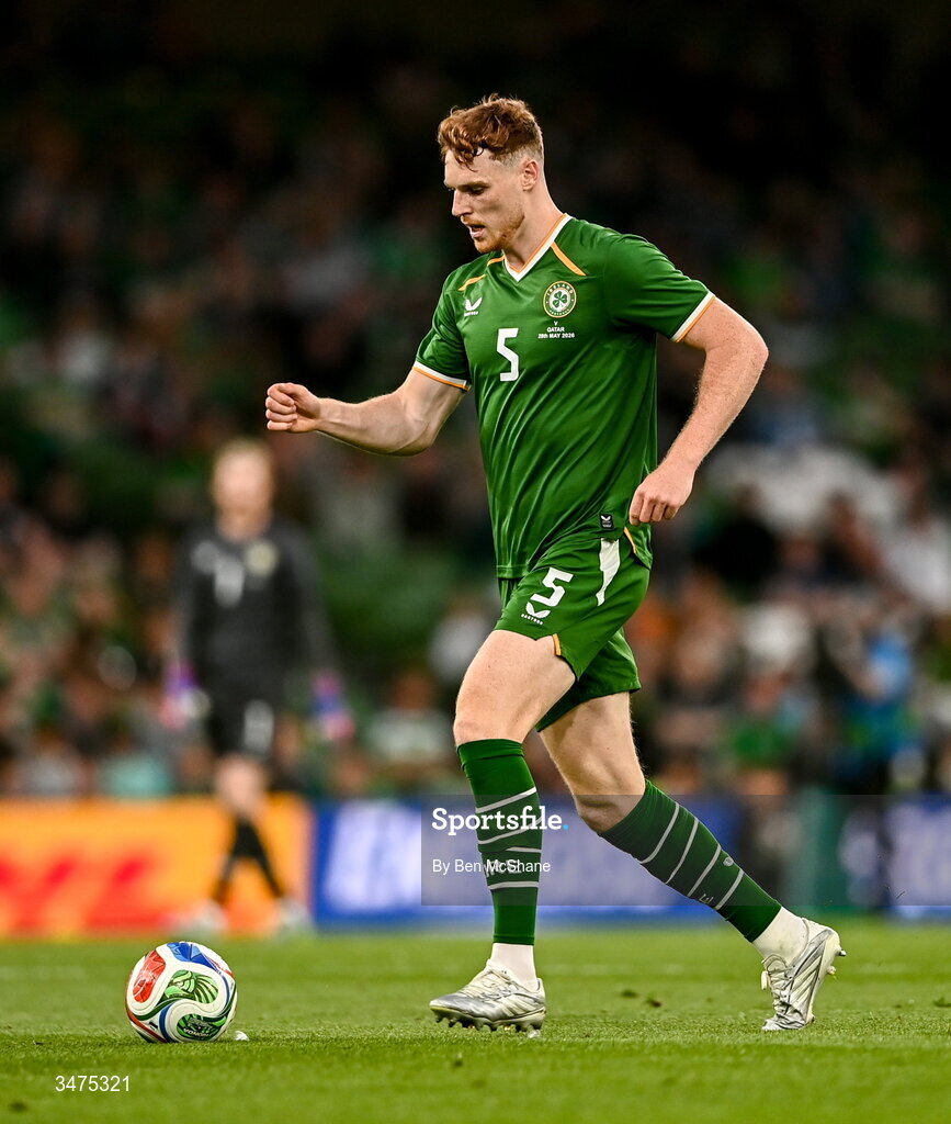 28 May 2026; Jake O'Brien of Republic of Ireland during the international friendly match between Republic of Ireland and Qatar at the Aviva Stadium in Dublin. Photo by Ben McShane/Sportsfile