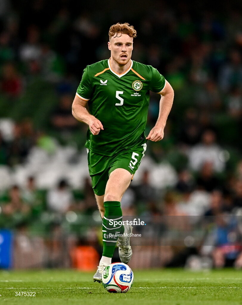 28 May 2026; Jake O'Brien of Republic of Ireland during the international friendly match between Republic of Ireland and Qatar at the Aviva Stadium in Dublin. Photo by Ben McShane/Sportsfile
