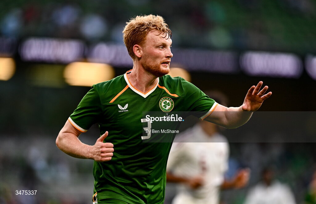 28 May 2026; Liam Scales of Republic of Ireland during the international friendly match between Republic of Ireland and Qatar at the Aviva Stadium in Dublin. Photo by Ben McShane/Sportsfile