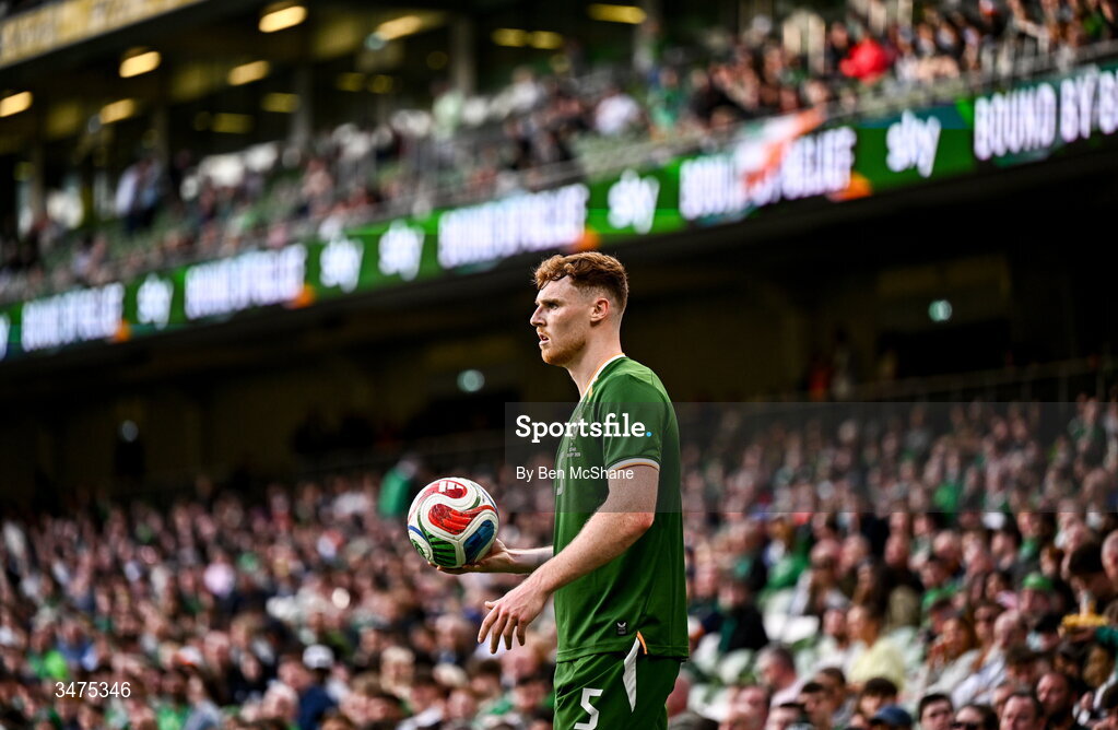 28 May 2026; Jake O'Brien of Republic of Ireland during the international friendly match between Republic of Ireland and Qatar at the Aviva Stadium in Dublin. Photo by Ben McShane/Sportsfile