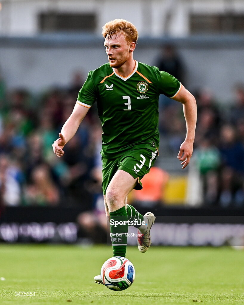 28 May 2026; Liam Scales of Republic of Ireland during the international friendly match between Republic of Ireland and Qatar at the Aviva Stadium in Dublin. Photo by Ben McShane/Sportsfile