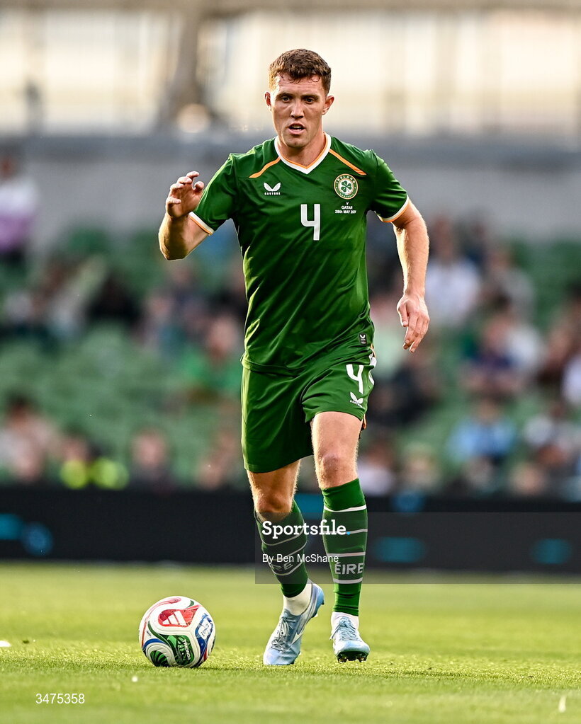 28 May 2026; Dara O'Shea of Republic of Ireland during the international friendly match between Republic of Ireland and Qatar at the Aviva Stadium in Dublin. Photo by Ben McShane/Sportsfile