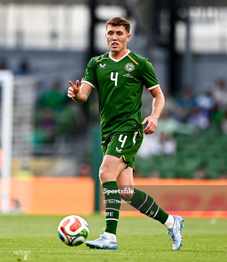 28 May 2026; Dara O'Shea of Republic of Ireland during the international friendly match between Republic of Ireland and Qatar at the Aviva Stadium in Dublin. Photo by Ben McShane/Sportsfile