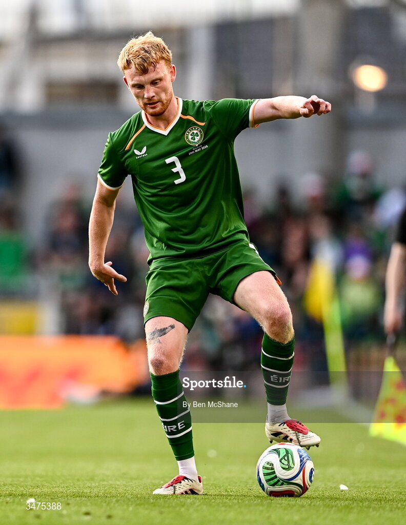 28 May 2026; Liam Scales of Republic of Ireland during the international friendly match between Republic of Ireland and Qatar at the Aviva Stadium in Dublin. Photo by Ben McShane/Sportsfile