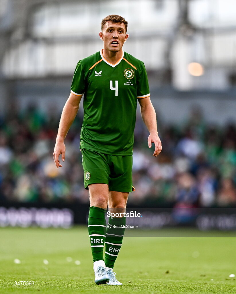 28 May 2026; Dara O'Shea of Republic of Ireland during the international friendly match between Republic of Ireland and Qatar at the Aviva Stadium in Dublin. Photo by Ben McShane/Sportsfile