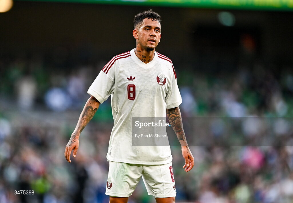 28 May 2026; Edmilson Junior of Qatar during the international friendly match between Republic of Ireland and Qatar at the Aviva Stadium in Dublin. Photo by Ben McShane/Sportsfile