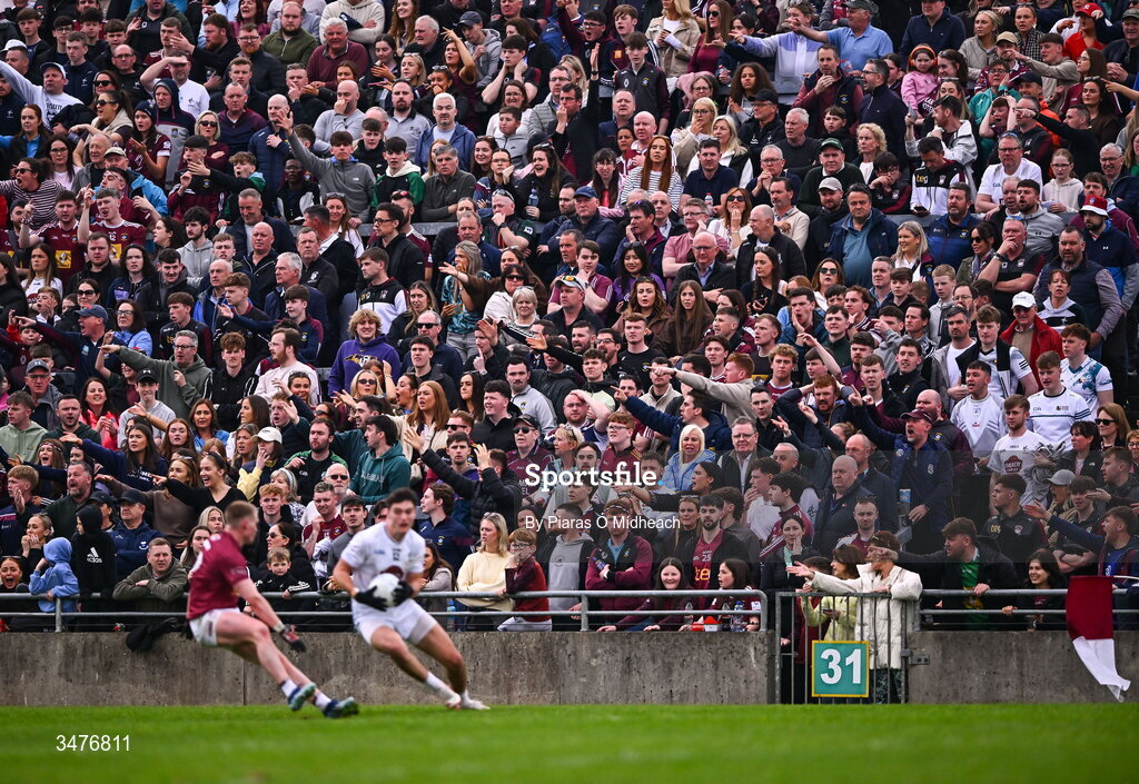 3 May 2026; Spectators during the Leinster GAA Football Senior Championship semi-final match between Kildare and Westmeath at Glenisk O'Connor Park in Tullamore, Offaly. Photo by Piaras Ó Mídheach/Sportsfile