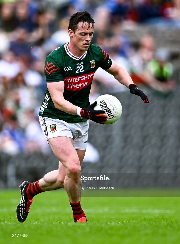 31 May 2026; Stephen Coen of Mayo during the GAA Football All-Ireland Senior Championship Round 1 match between Monaghan and Mayo at St Tiernach's Park in Clones, Monaghan. Photo by Piaras Ó Mídheach/Sportsfile