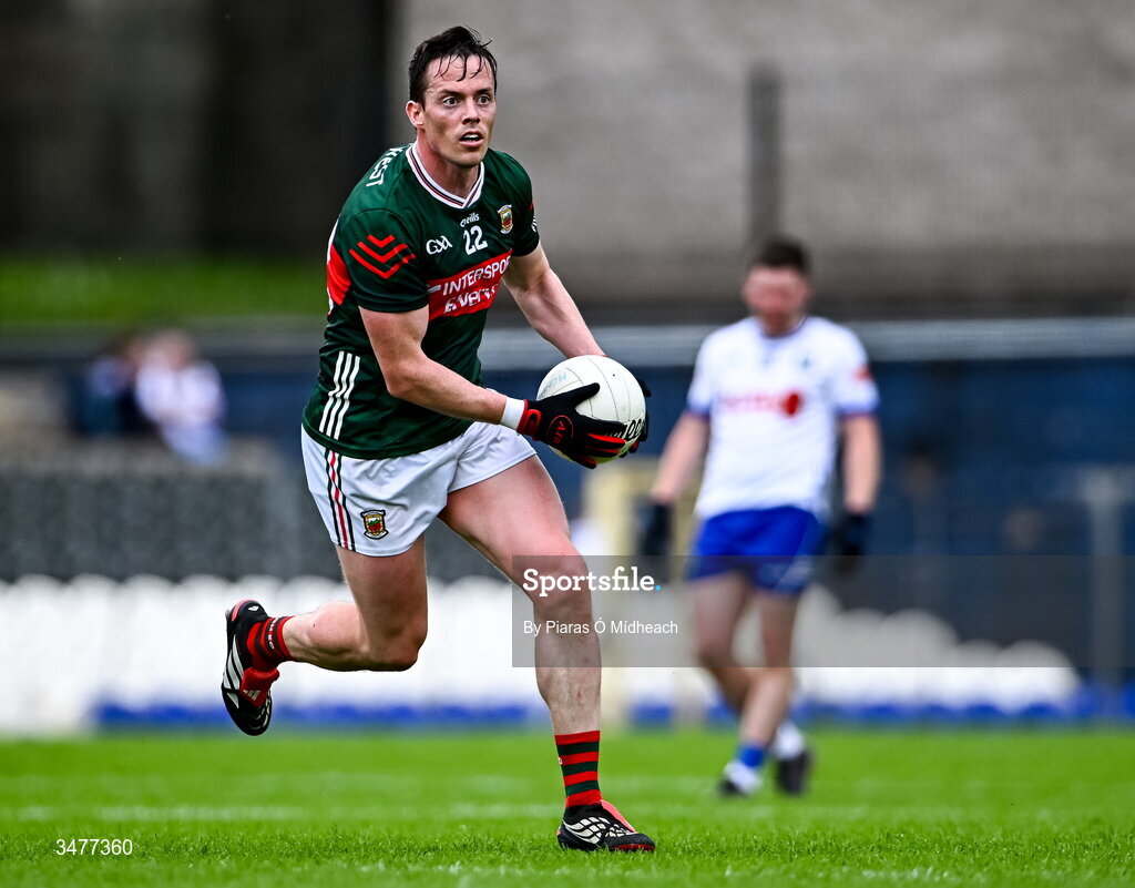 31 May 2026; Stephen Coen of Mayo during the GAA Football All-Ireland Senior Championship Round 1 match between Monaghan and Mayo at St Tiernach's Park in Clones, Monaghan. Photo by Piaras Ó Mídheach/Sportsfile