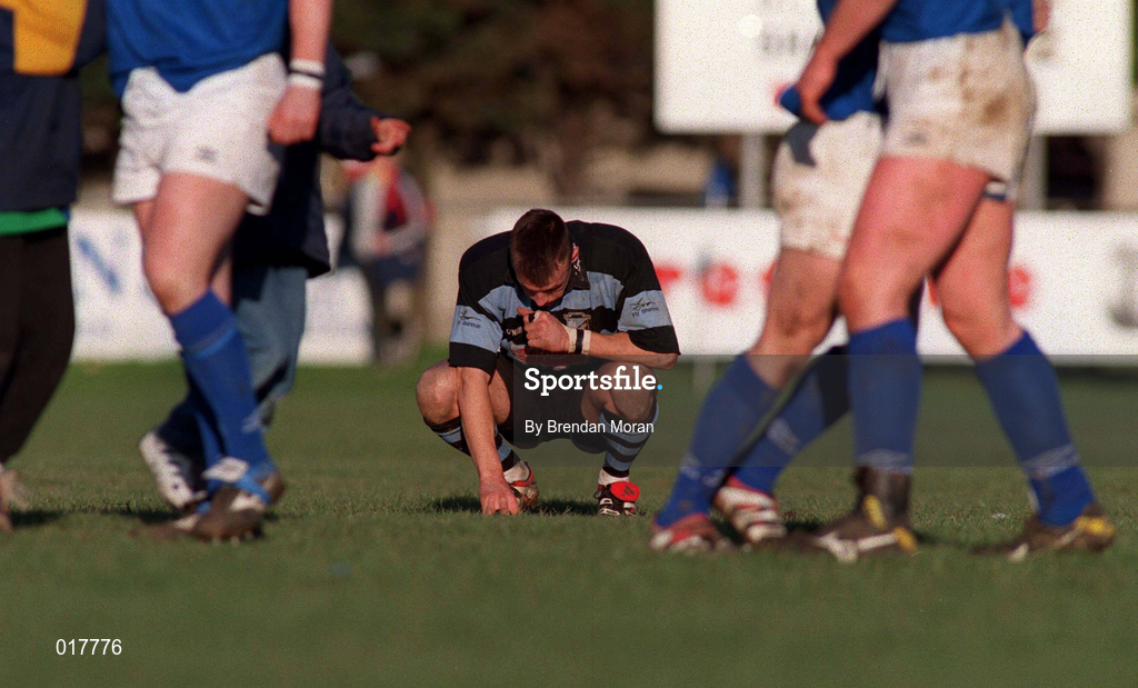 13 February 1999;  Andrew Thompson of Shannon reacts at the full-time whistle following the AIB All-Ireland League Division 1 match between St Mary's College and Shannon RFC at Templeville Road in Dublin. Photo by Brendan Moran/Sportsfile