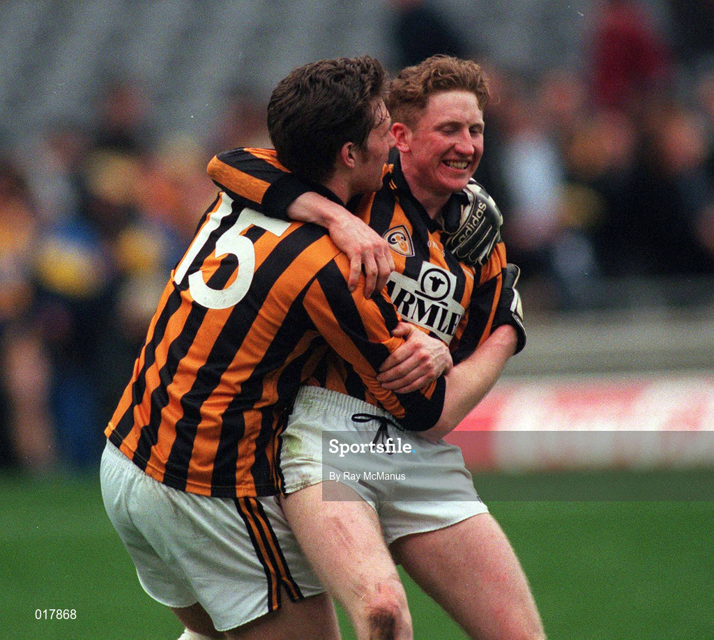 17 March 1997: Colm O'Neill and Francie Bellow of Crossmaglen Rangers celebrate at the full-time whistle following the AIB GAA Football All-Ireland Senior Club Championship Final match between Crossmaglen Rangers and Knockmore at Croke Park in Dublin. Photo by Ray McManus/Sportsfile