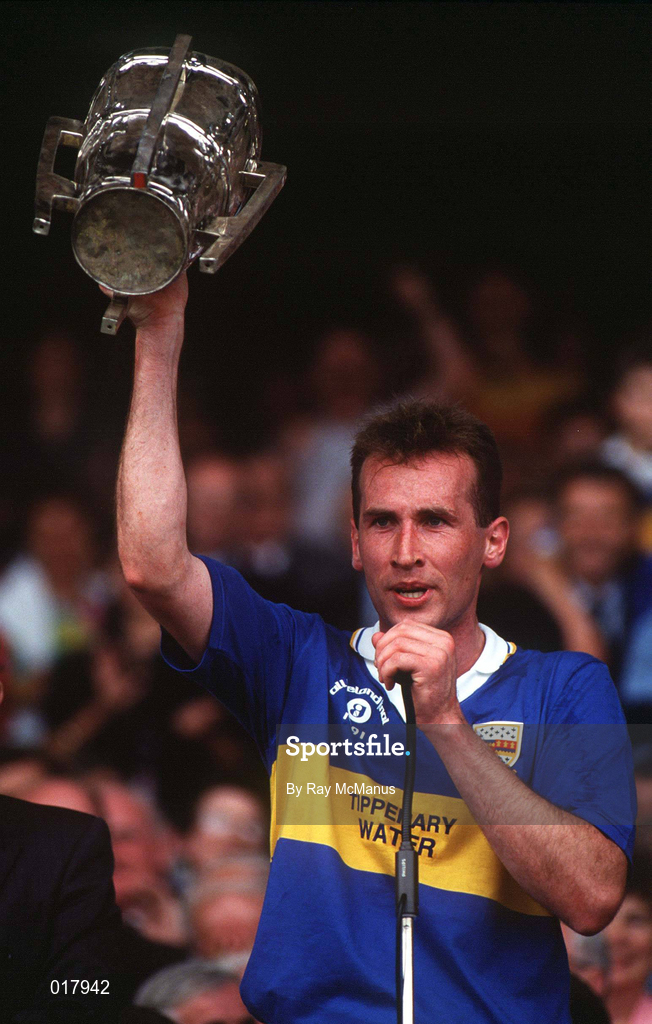 1 September 1991; Tipperary captain Declan Carr lifts the Liam MacCarthy trophy following the All-Ireland Senior Hurling Championship Final match between Tipperary and Kilkenny at Croke Park in Dublin. Photo by Ray McManus/Sportsfile