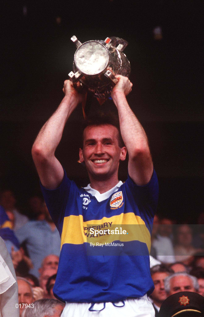 1 September 1991; Tipperary captain Declan Carr lifts the Liam MacCarthy trophy following the All-Ireland Senior Hurling Championship Final match between Tipperary and Kilkenny at Croke Park in Dublin. Photo by Ray McManus/Sportsfile